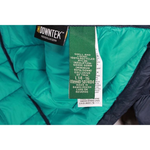 LL Bean Carbon Navy Nylon Hooded Ultralight 650 Down Jacket Size L 14-16 - Picture 6 of 9